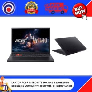 LAPTOP ACER NITRO LITE 16 CORE 5 210H | 16GB SSD512 | 16 WUXGA | RTX4050 | W11+OHS | 100%sRGB