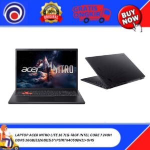 LAPTOP ACER NITRO LITE 16 71G-78GF INTEL CORE 7 240H DDR5 16GB | 512GB | 15,6″IPS | RTX4050 | W11+OHS