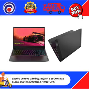 Laptop Lenovo Gaming 3 Ryzen 5 5500H|8GB|512GB SSD|RTX2050|15,6″|W11+O