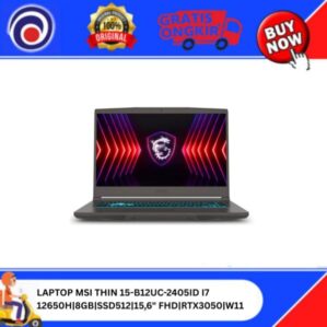 LAPTOP MSI THIN 15-B12UC-2405ID I7 12650H | 8GB | SSD512 | 15,6″ FHD | RTX3050 | W11