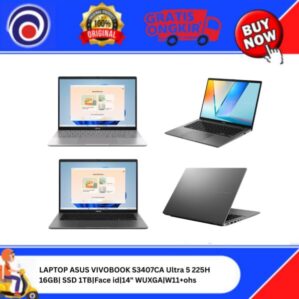 LAPTOP ASUS VIVOBOOK S3407CA Ultra 5 225H 16GB| SSD 1TB|Face id|14″ WUXGA|W11+ohs
