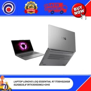 LAPTOP LENOVO LOQ ESSENTIAL R7 7735HS|16GB 512GB|15,6″|RTX3050|W11+OHS