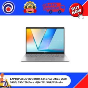 LAPTOP ASUS VIVOBOOK S3407CA Ultra 7 255H 16GB| SSD 1TB|Face id|14″ WUXGA|W11+ohs