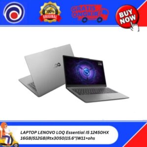 LAPTOP LENOVO LOQ Essential I5 12450HX/16GB/ssd512/vga Rtx3050/15.6″/Backlit KB/W11+ohs