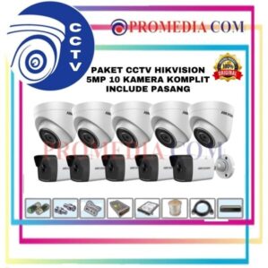 PAKET CCTV + PASANG MERK HIKVISION 5 MEGAPIXEL 16 CHANNEL 10 KAMERA