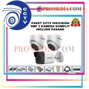 PAKET CCTV + PASANG MERK HIKVISION 5 MEGAPIXEL 4 CHANNEL 3 KAMERA