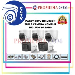 PAKET CCTV + PASANG MERK HIKVISION 2 MEGAPIXEL 8 CHANNEL 5 KAMERA