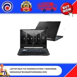 LAPTOP ASUS TUF FA506NCG RYZEN 7 7445HS|8GB SSD512|15,6″WUXGA|RTX3050|W11+OHS