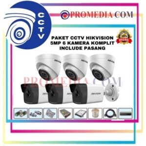 PAKET CCTV + PASANG MERK HIKVISION 5 MEGAPIXEL 8 CHANNEL 6 KAMERA