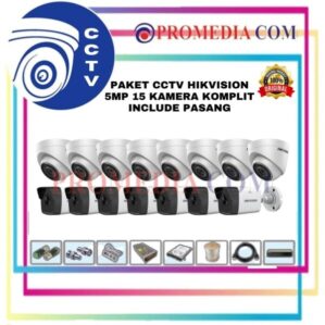 PAKET CCTV + PASANG MERK HIKVISION 5 MEGAPIXEL 16 CHANNEL 15 KAMERA
