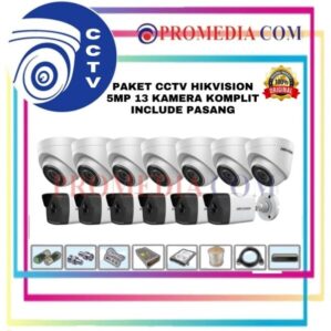 PAKET CCTV + PASANG MERK HIKVISION 5 MEGAPIXEL 16 CHANNEL 13 KAMERA
