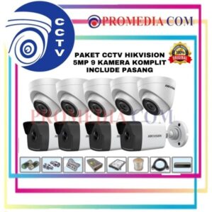 PAKET CCTV + PASANG MERK HIKVISION 5 MEGAPIXEL 16 CHANNEL 9 KAMERA
