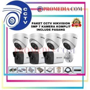 PAKET CCTV + PASANG MERK HIKVISION 5 MEGAPIXEL 8 CHANNEL 7 KAMERA
