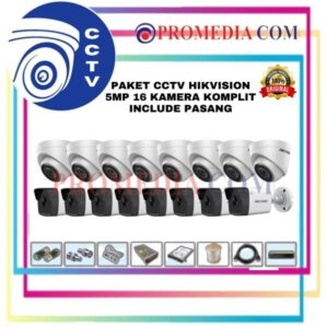 PAKET CCTV + PASANG MERK HIKVISION 5 MEGAPIXEL 16 CHANNEL 16 KAMERA