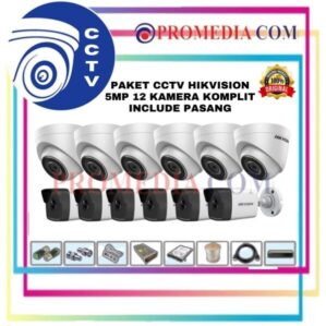 PAKET CCTV + PASANG MERK HIKVISION 5 MEGAPIXEL 16 CHANNEL 12 KAMERA